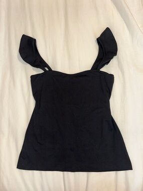 Susana Monaco Black Square Neck Tank with Flutter Straps